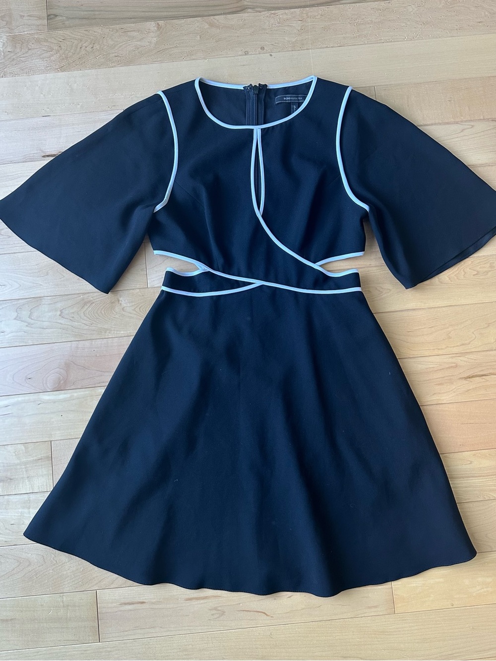 BCBG MaxAzria Black Cutout A-Line Dress with White Trim